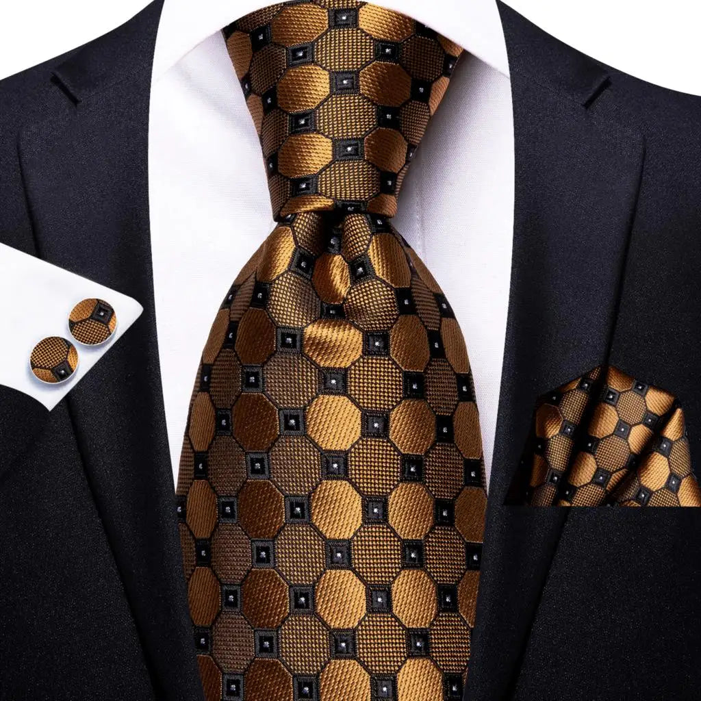 Hi-Tie Psialey Black Gold Silk Elegant Tie For Men Groom Wedding Men Necktie Pocket Square Cufflink Accessory Wholesale Designer