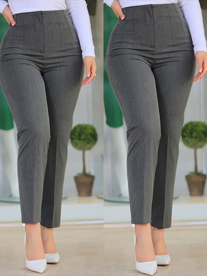 Elegant Pleated Waist Work Pants For Women White All-Match Daily OL Laides Fashion Office Formal Wear High Waisted Trousers