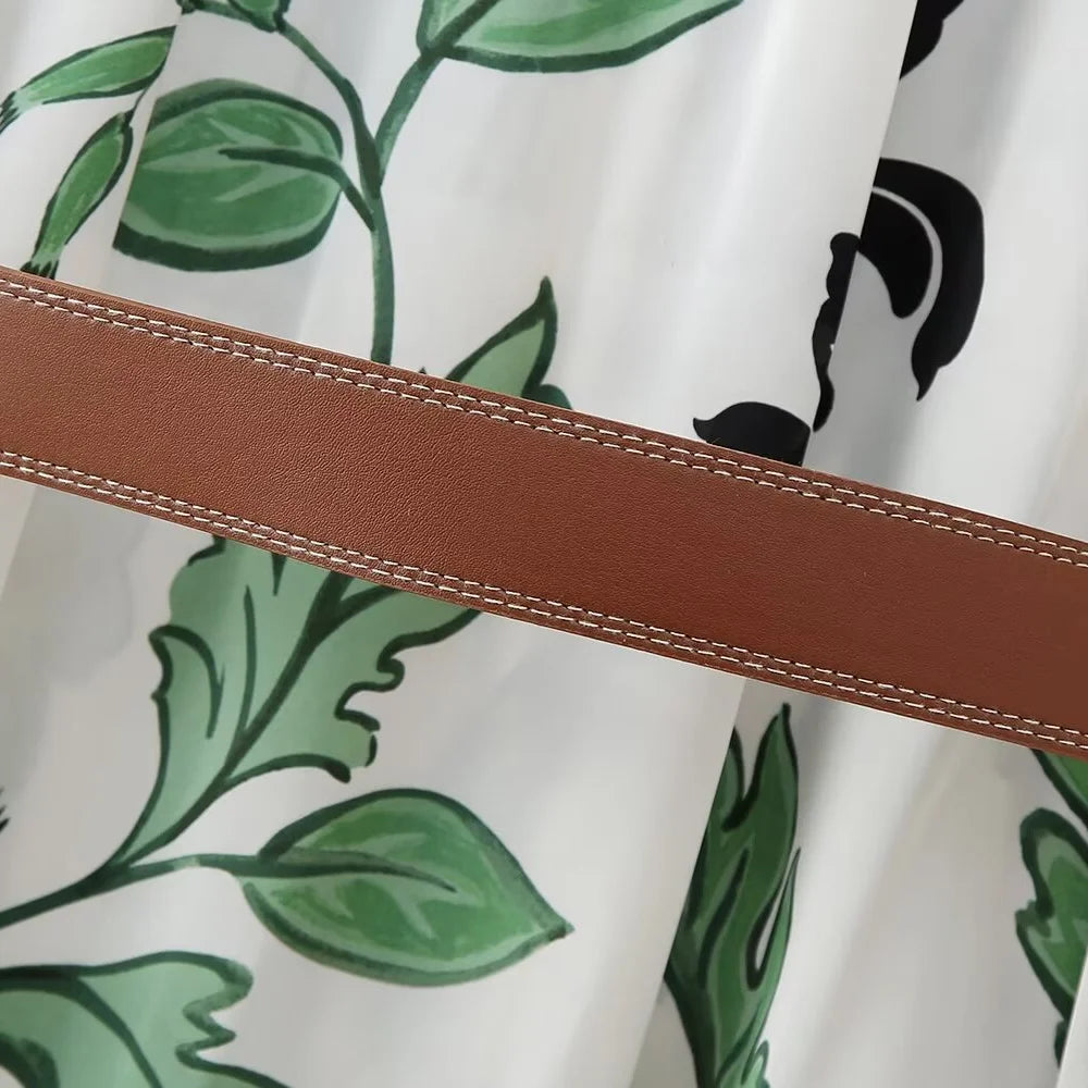 Spring and summer women's fashionable new style with belt printed shirt style dress
