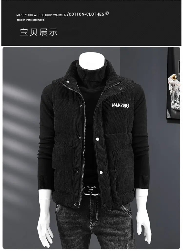 Waistcoat Male Wintertime Cotton Sill Young Person Korean Version Corduroy Vest Thickening for Warmth Men's Handsome Vest Jacket