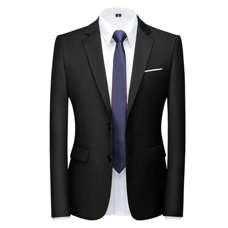New Men Pure Colour Business Social Office Suit Slim Fit Jacket Fashion Simple Groom Wedding Tuxedo Dress Blazers Coats