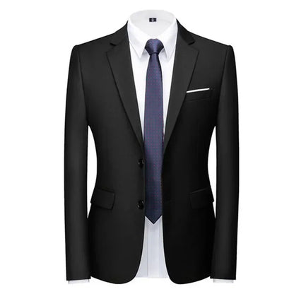 New Men Pure Colour Business Social Office Suit Slim Fit Jacket Fashion Simple Groom Wedding Tuxedo Dress Blazers Coats