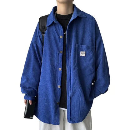 Spring Shirt Single-breasted Placket Casual Warm Corduroy Patch Pocket Men Tops  Men Tops  for Work