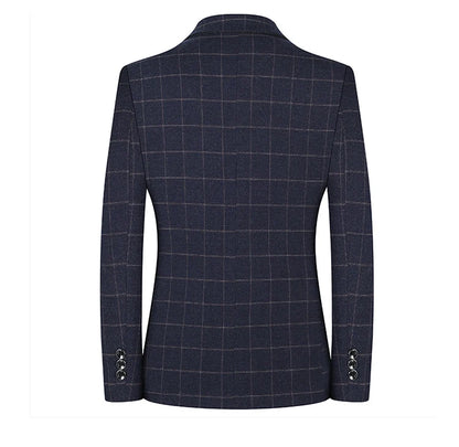 2024 New Spring and Autumn Coat Middle-aged Slim Fashion Handsome All Matching Plaid Suit Men Casual  Polyester  Blazer Mujer
