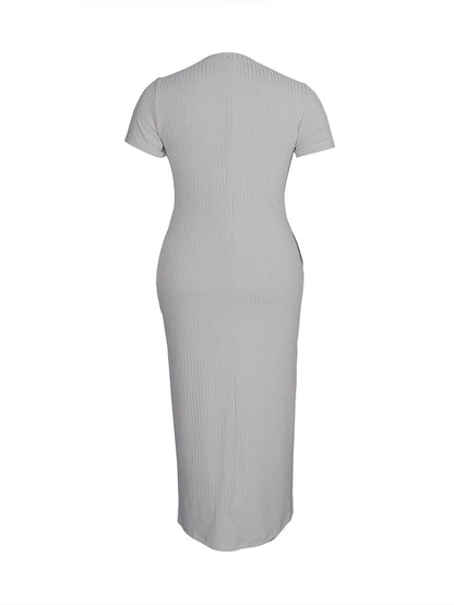 Plus Size 2024 Summer New Round Neck Short Sleeve Slim Hottie  Ladies' Stylish Summer Solid Versatile Bodycon Dress