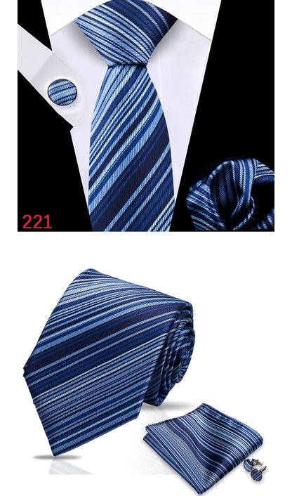 Luxury Plaid Tie For Mens Necktie Handkerchief Pocket Square Cufflinks Set Jacquard Woven Ties Wedding Business Accessories