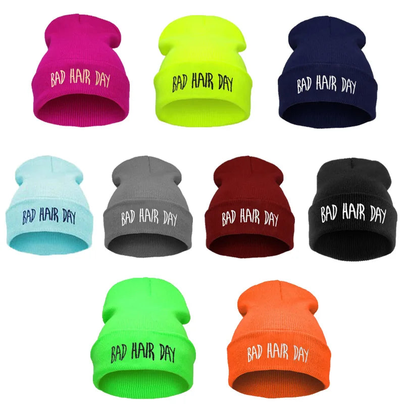 22 Colors Winter Unisex Funny Bad Hair Day Hip Pop Beanie Hat Women Men Ski Cap