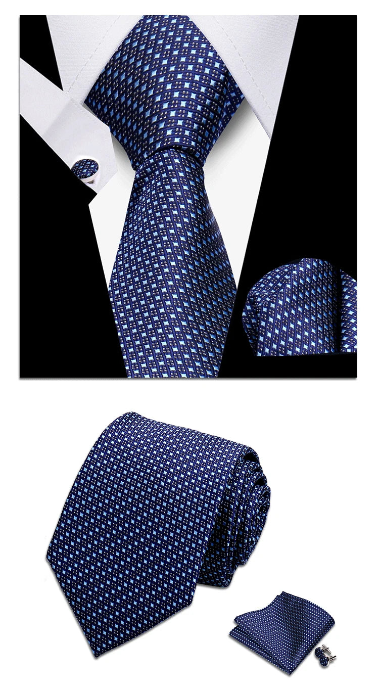 Classic Elegant Ties For Men Fashion Gifts Striped Solid Necktie Handchief Cufflink 3 Pcs Set Wedding Business Suit Accessories