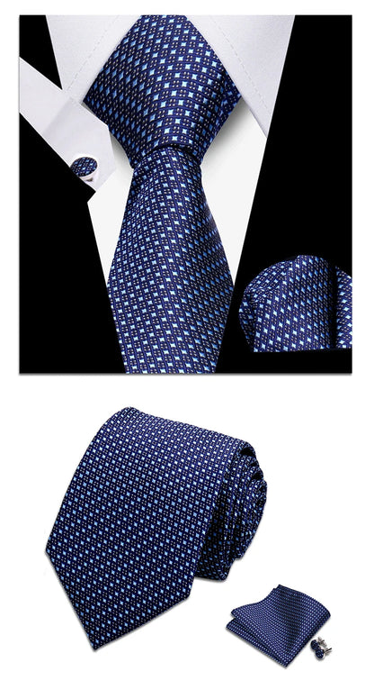 Classic Elegant Ties For Men Fashion Gifts Striped Solid Necktie Handchief Cufflink 3 Pcs Set Wedding Business Suit Accessories