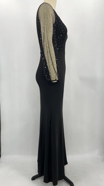 Mesh Patchwork Dress Womens Fashion Round Neck Long Sleeve Slim Elegant Dress Women