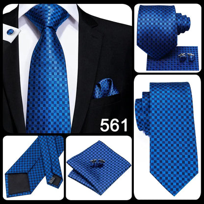 Hi-Tie Peacock Blue Novelty Designer Silk Wedding Tie For Men Hanky Cufflinks Gift Mens Fashion Necktie Set Business Party