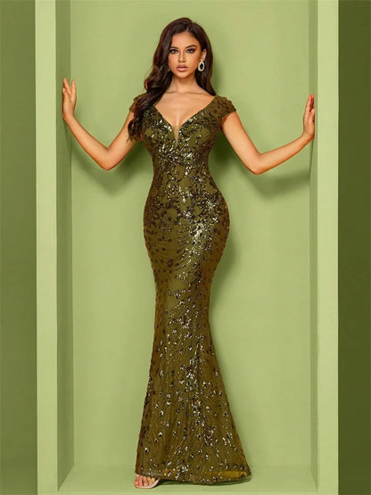 Lucyinlove Elegant Champagne Evening Dress For Women Long 2025 Luxury Mermaid Formal Sequins Prom Wedding Party Cocktail Dresses