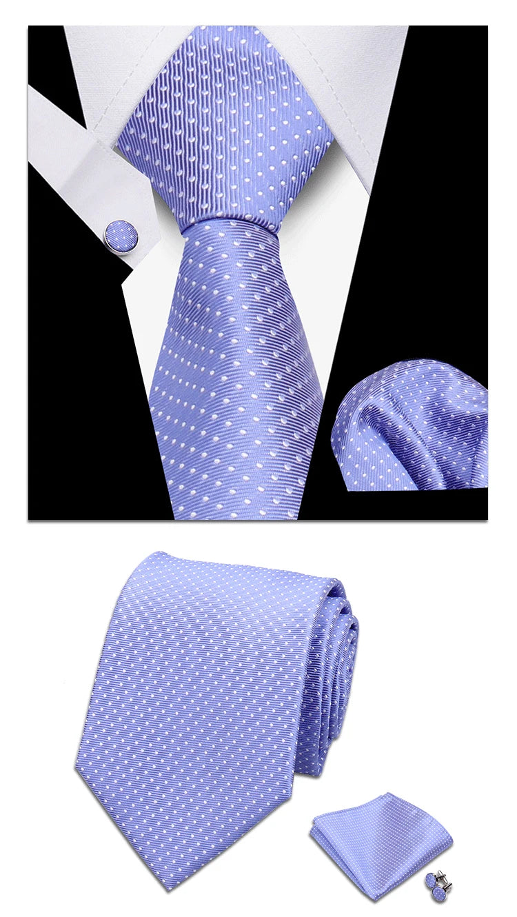 Classic Elegant Ties For Men Fashion Gifts Striped Solid Necktie Handchief Cufflink 3 Pcs Set Wedding Business Suit Accessories