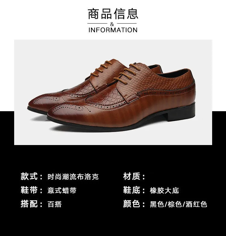 Business Casual Formal Lace-up Leather Shoes Men British Oxford Breathable Hombre Shoes Plus Size Office Wedding Flat Male Black