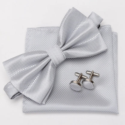 Multicolor Bowtie Pocket Square Cufflinks Sets Classic Solid Color  Bowtie Wedding Party Formal Gift Plaids Adjust Neck Bow Tie