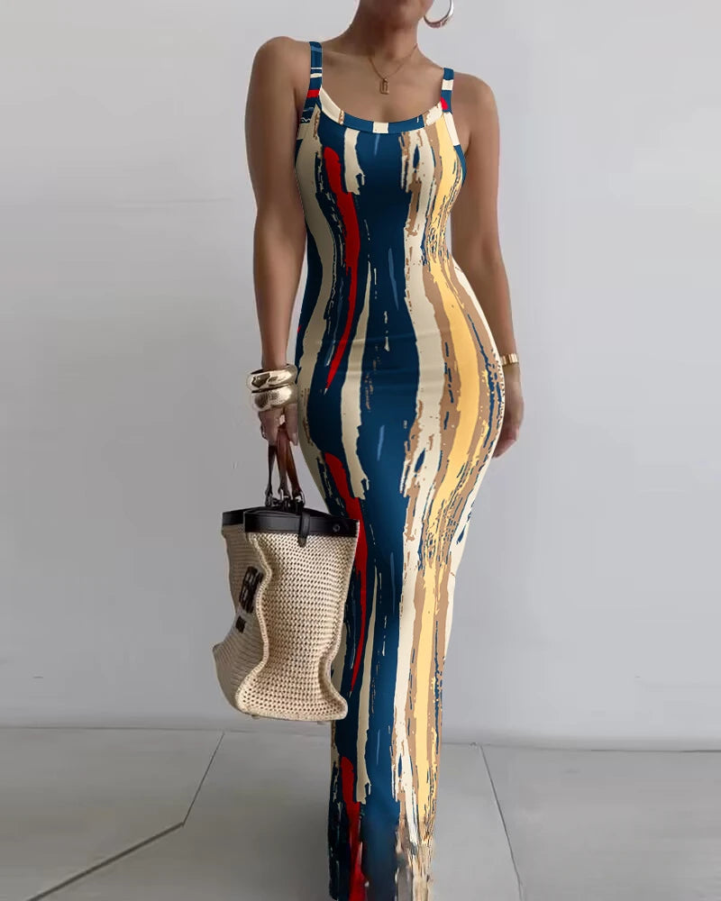 CM.YAYA Summer Women Sleeveless Strap O-neck Sexy 2024 Summer Long Evening Dress Knit Ribbon Night Club Party Maxi Dresses