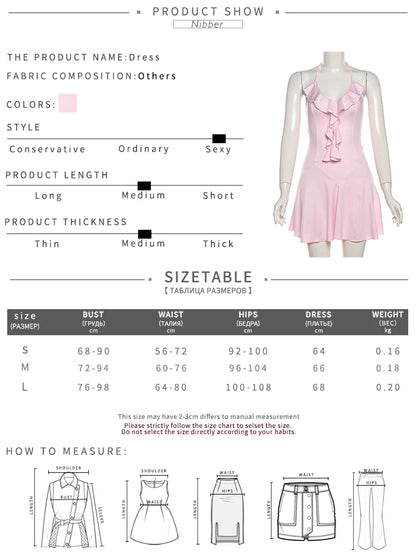Nibber Halter Ruffles V-Neck Dress Women Backless Elegant Sexy Summer Fashion V-Neck Solid Birthday Party Clubwear Mini Bodycon