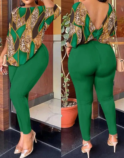 New Fashion 2023 Summer Casual Womens Two Piece Sets Outfit Tie Dye Print Twisted Backless Top & Pants Set Sexy Female Suit