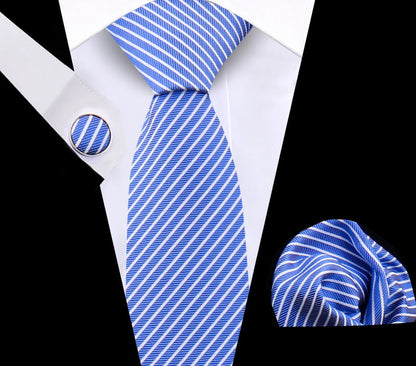 Luxury Plaid Tie For Mens Necktie Handkerchief Pocket Square Cufflinks Set Jacquard Woven Ties Wedding Business Accessories