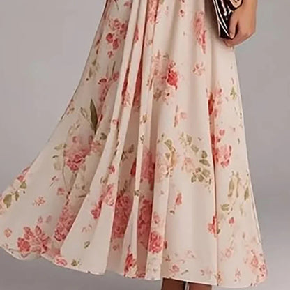 Spring Women V Nec Floral Print Long Sleeve Party Dress Ladies Commute A-Line Pullover Pleated Dress Vestidos Bohemian Dress 202