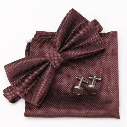 Multicolor Bowtie Pocket Square Cufflinks Sets Classic Solid Color  Bowtie Wedding Party Formal Gift Plaids Adjust Neck Bow Tie