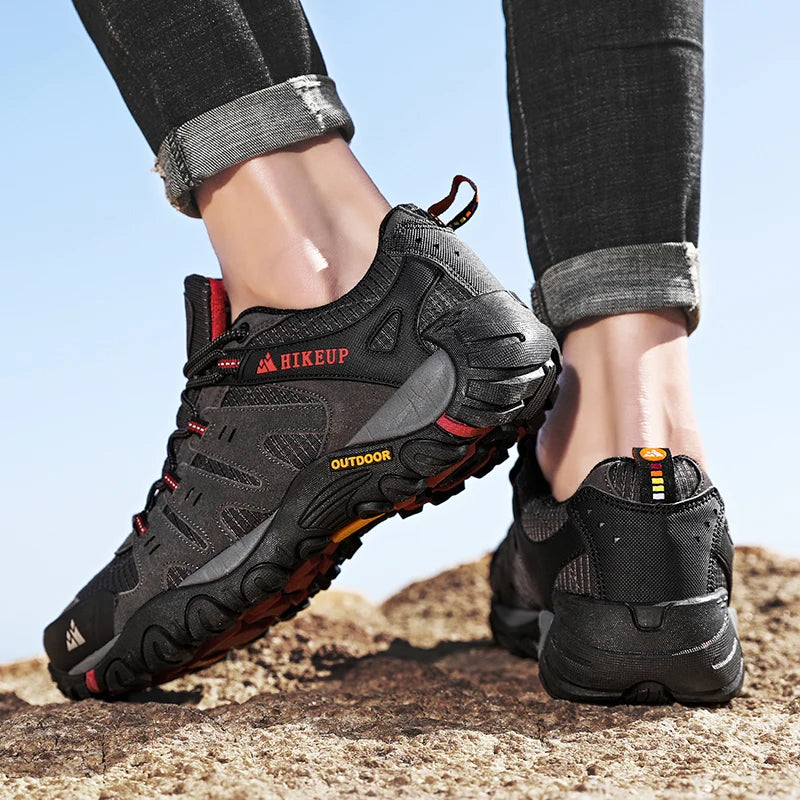HIKEUP Men's Hiking Shoes Suede Leather Outdoor Shoes Wear-resistant Men Trekking Walking Hunting Tactical Sneakers