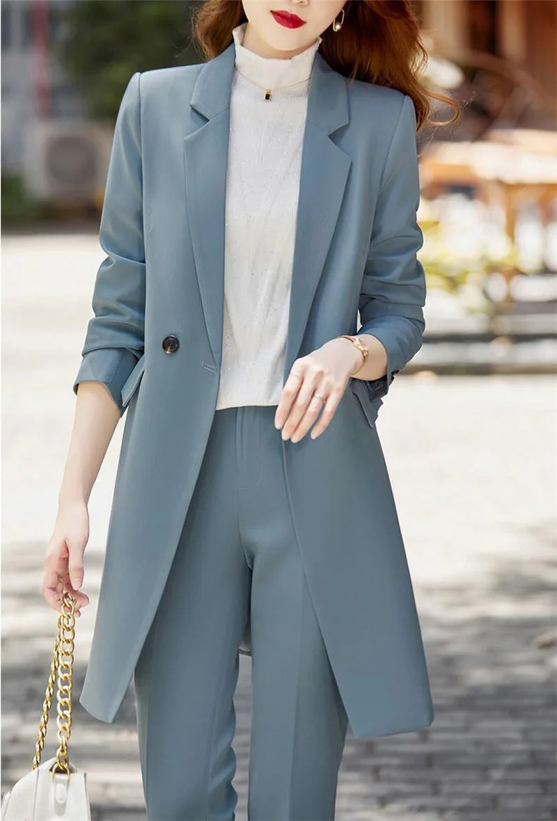 2025 New Blazer Jacket Autumn Winter Casual Long Sleeve Female Suit Coat Mid Long Double Breasted Women Work Wear Jacket