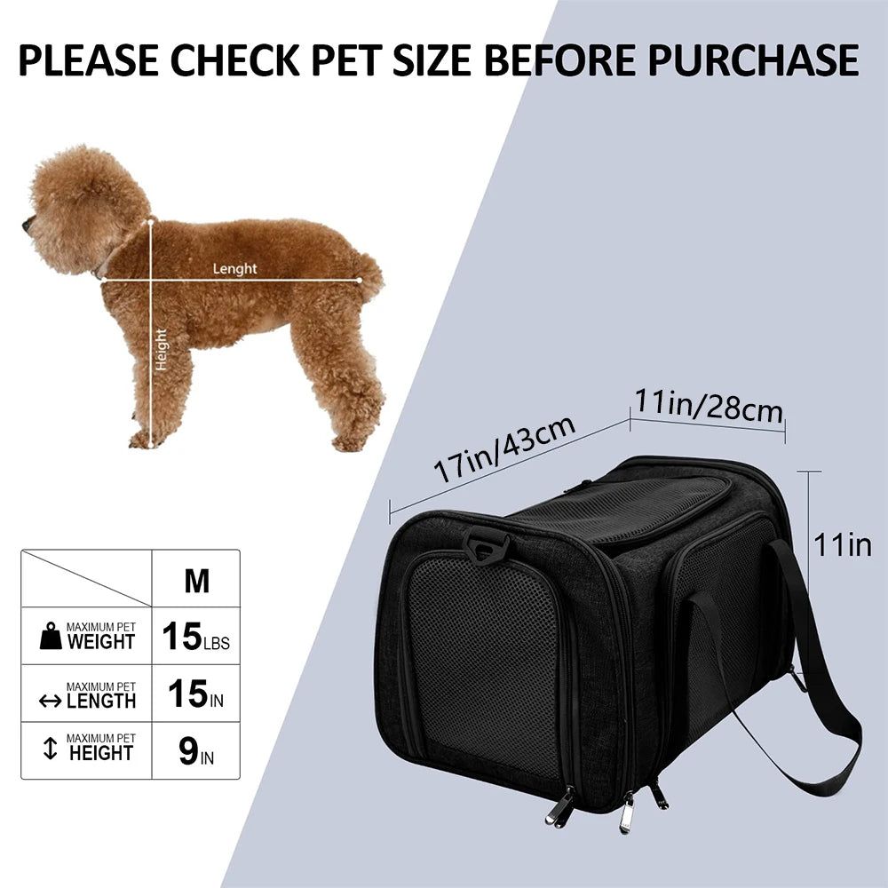 Dog Carrier Bag Soft Side Backpack Pet Carriers Travel Bags Airline Approved Transport For Cats Puppies up to 15 Lbs Outgoing