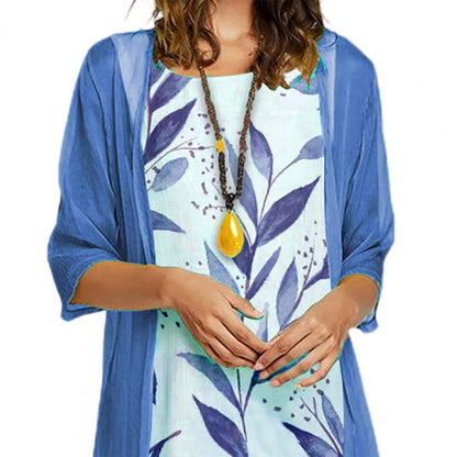Female 1 Set Stylish Vintage Round Neck Dress Two-Piece Ladies Dress Set Floral Print   for Party