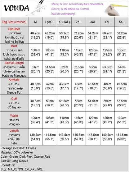 VONDA Women Dresses Bohemian Printed Long Flare Sleeve Vestidos 2024 Causal Sundress Robe Round Neck Loose Robe Oversized