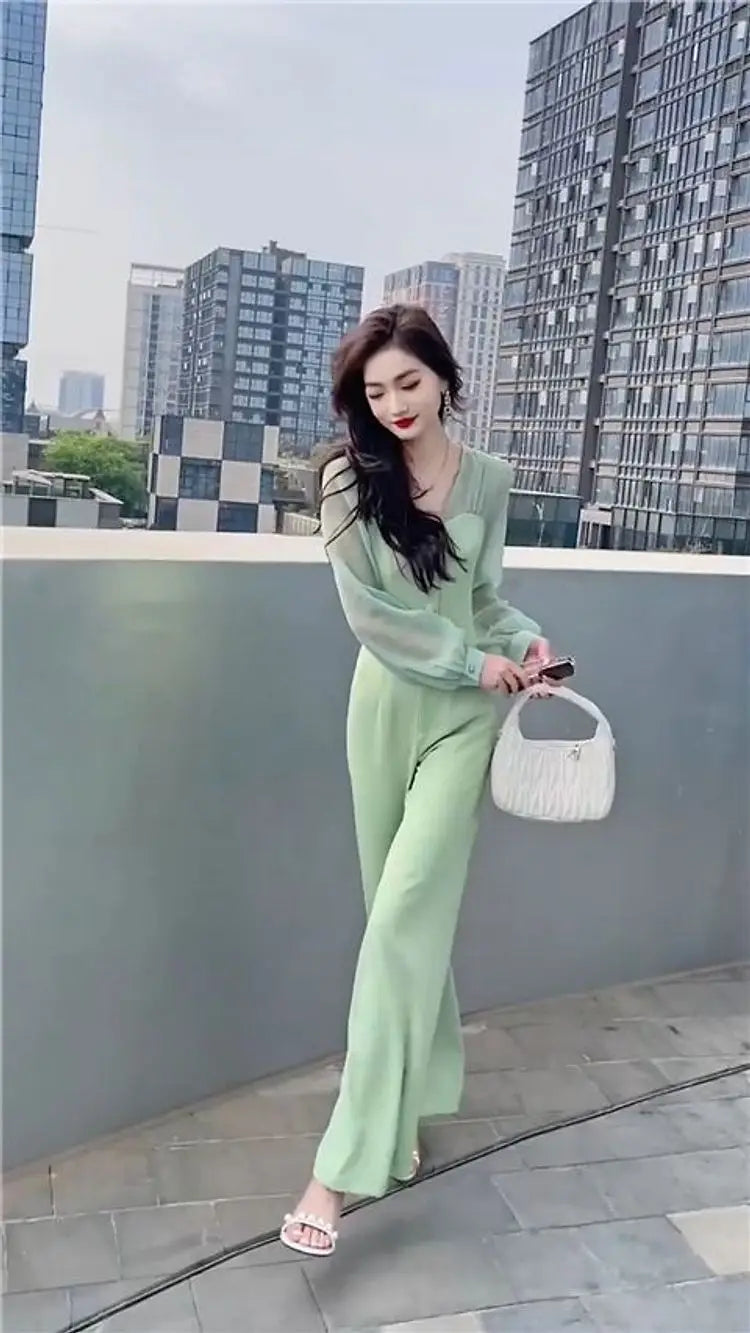 Women's Two Piece Set 2023 Spring/Summer New Casual Celebrity Top Drop Wide Leg Pants Set Women's Summer Trend