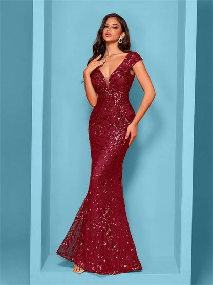 Lucyinlove Elegant Champagne Evening Dress For Women Long 2025 Luxury Mermaid Formal Sequins Prom Wedding Party Cocktail Dresses