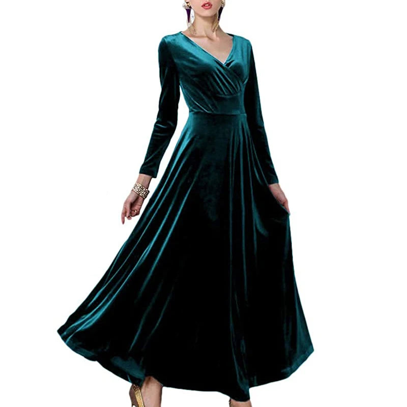 Autumn New 2023 Long Dress Cocktail Party Evening Elegant V Neck Velvet Formal  Robe Gown Maxi Dress For Women Clothing Vestidos