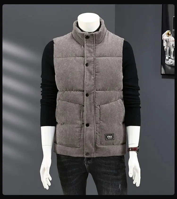 Waistcoat Male Wintertime Cotton Sill Young Person Korean Version Corduroy Vest Thickening for Warmth Men's Handsome Vest Jacket