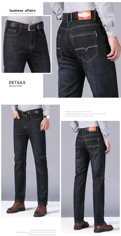 2024 NEW Men's Classic Style Casual Stretch Slim Jean Pants Male Brand Denim Trousers Black Blue Fashion Business Jeans