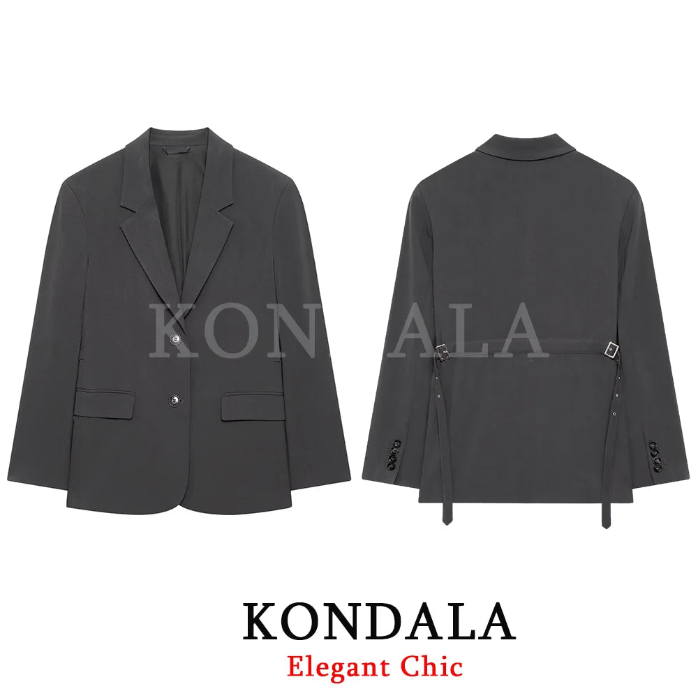 KONDALA Women Office Lady Trendy Blazer Set Belt Blazer Waist Skirt Design Pants New Fashion 2026 Spring Chic Commute Mujer Set