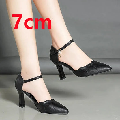 Women Cute Pointed Toe Black Buckle Strap High Heel Shoes Lady Casual Red Comfort Summer Stiletto Heels for Office & Party G6006