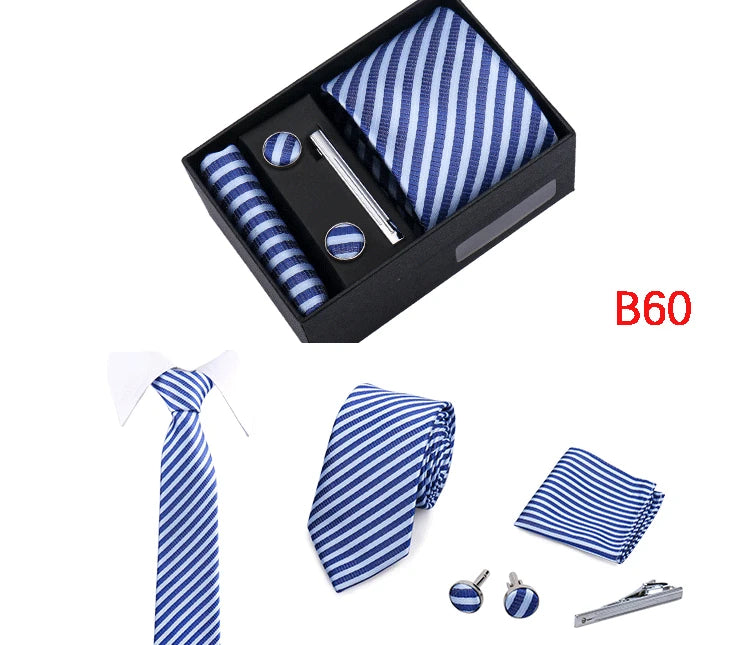 Ties Gift Box Brand Design Top Quality Jacquard Necktie Hanky Cufflink Set Tie Clip For Men Gravatas Business Wedding