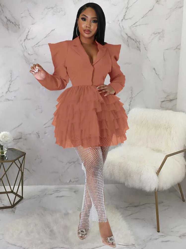 women Elegant and chic dress long sleeve spring female fashion dress mash blazer dress wholesale dropshipping