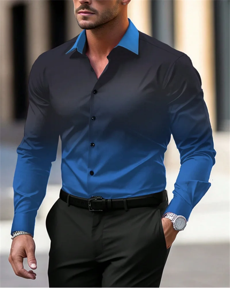 Gradient Men's Clothing Soft and Comfortable Men's Shirt Summer Hawaiian Shirt High Quality Men's Clothing Fashion Button Design