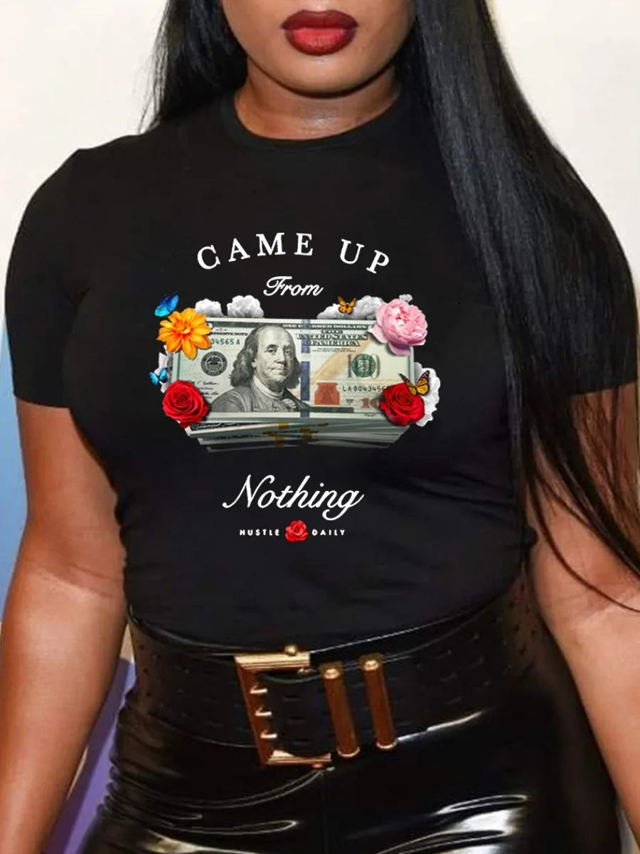 LW Women's Plus Size T-Shirts Letter Graphic Short Sleeve T-shirt Tee Women Casual Rhinestone Decor Tops Summer Women's Clothing