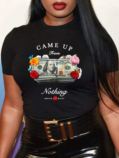 LW Women's Plus Size T-Shirts Letter Graphic Short Sleeve T-shirt Tee Women Casual Rhinestone Decor Tops Summer Women's Clothing