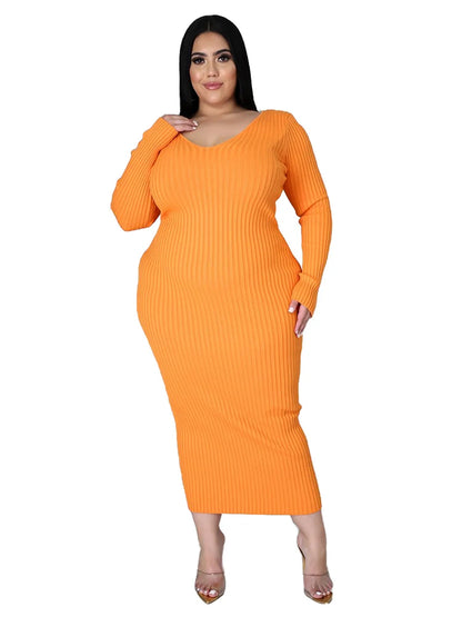 Ladies Knitted Sweater Dress Midi Dress Long Sleeves Chic and Elegant Plus Size Dresses for Women 4xl 5xl