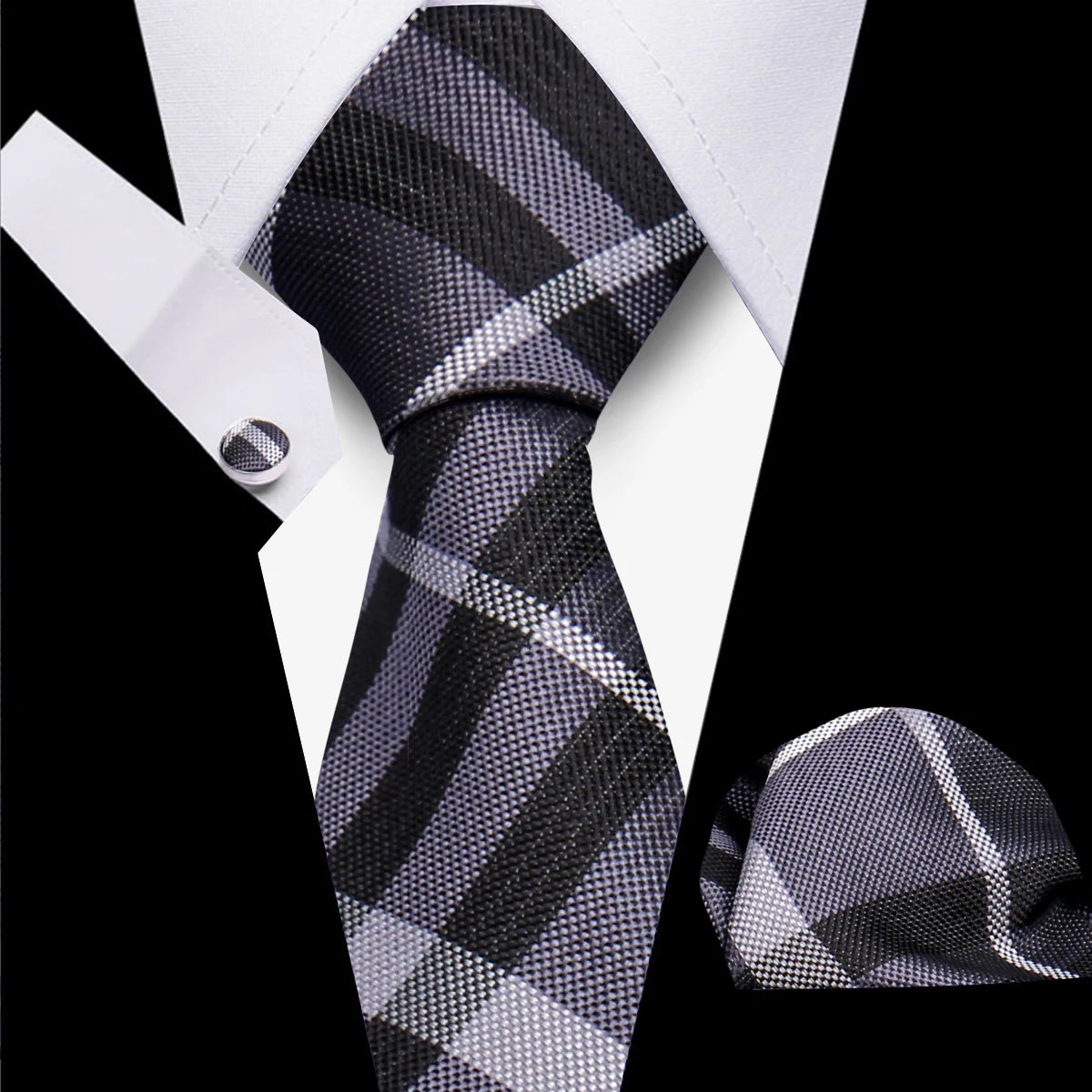 Classic Elegant Ties For Men Fashion Gifts Striped Solid Necktie Handchief Cufflink 3 Pcs Set Wedding Business Suit Accessories