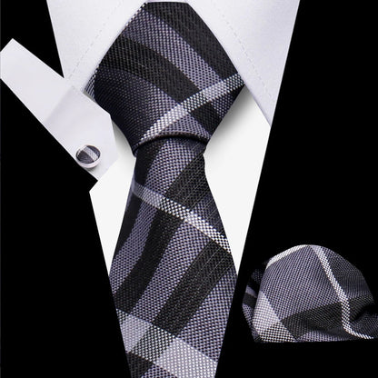 Classic Elegant Ties For Men Fashion Gifts Striped Solid Necktie Handchief Cufflink 3 Pcs Set Wedding Business Suit Accessories