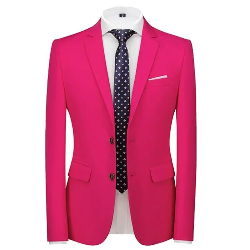 New Men Pure Colour Business Social Office Suit Slim Fit Jacket Fashion Simple Groom Wedding Tuxedo Dress Blazers Coats