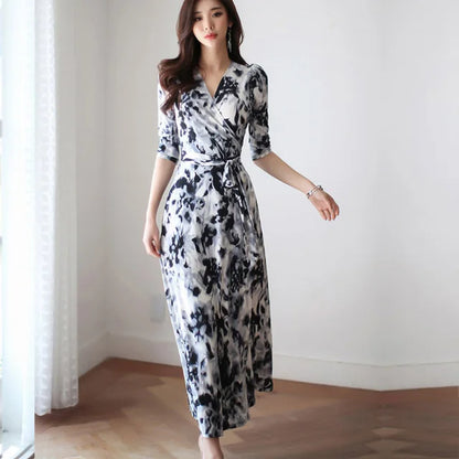 FANIECES Summer Wrap Dresses Women Sexy V Neck Split Maxi Dress Print Female Casual Beachwear Lace Up Party Vestidos Robe платье