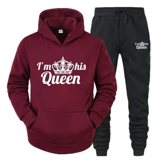 Lover Tracksuit Hoodies Printing QUEEN KING Couple Sweatshirt Hooded Clothes Hoodies Women 2 Piece Set Men Women Sportwear