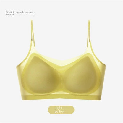 Ultra-thin breathable ice silk bra Women's underwear seamless halter vest U-shaped back pull together