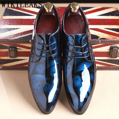 Office Men's Dress Shoes - Floral Pattern, Leather Luxury Fashion Groom Wedding Shoes, Oxford Style